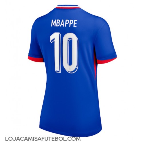 Camisa de Futebol França Kylian Mbappe #10 Equipamento Principal Mulheres Europeu 2024 Manga Curta